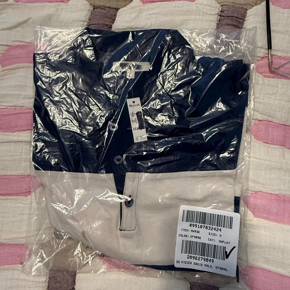 Madewell Women’s Short sleeve Pieced Boxy Fit Squid Polo Shirt Top NWT M Navy